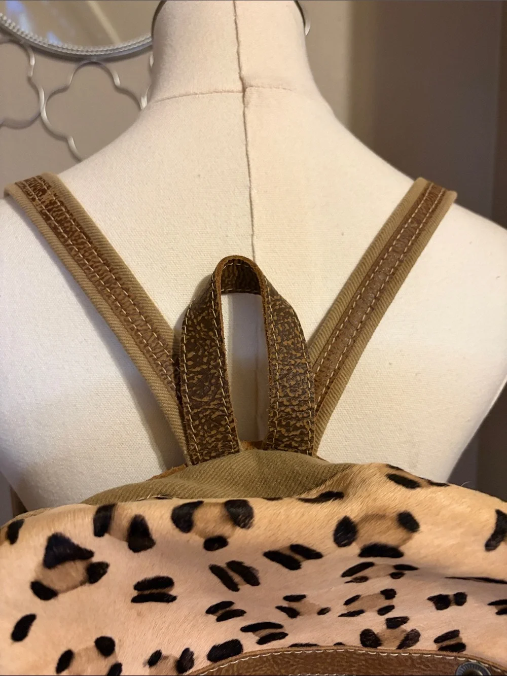 Myra Bag Leopard Hair-On Hide Canvas Backpack | Western Boho Travel Bag